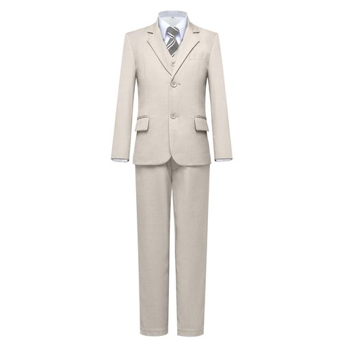 Gent M Boys Formal Slim Fit Suits, 5 Pieces Suit Set, Toddler Suit for Boy, Blazer Vest Pants and Shirt, Kids Suit Champagne Size 3