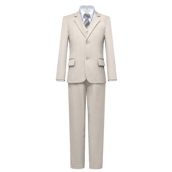 Gent M Boys Formal Slim Fit Suits, 5 Pieces Suit Set, Toddler Suit for Boy, Blazer Vest Pants and Shirt, Kids Suit Champagne Size 3