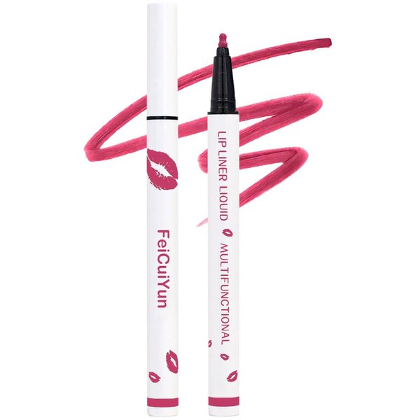 FeiCuiYun 2Pcs Pink Red Matte Lip Tint Stain Marker Pen,Liquid Lipstick & Lip Liner Pencil,Long Lasting Waterproof 24 Hour Lip gloss for Women