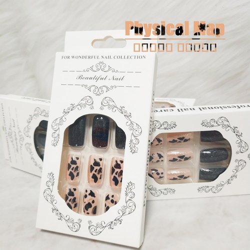 Sparkly Press on Nails with Milk Cow Print Designs, Glossy Black Glitter Short Coffin Length Fake/False Nails Spot Full Cover Acrylic Nails X Glue Stick on Artificial Fingernails for Women Girls