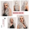 Ebingoo 26 Inch Silver Gray Lace Front Wig+Wig Cap Long Wavy Silver Wig for Women White Curly Lace Front Wig Natural Silver Princess Wig for Halloween Cosplay Synthetic Hair Wigs for Women Daily Wear