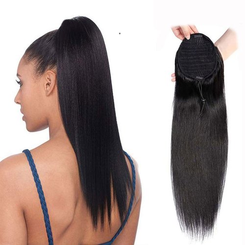 Straight Human Hair Drawstring Ponytail Extension Afro Natural Color Human Hair Ponytail for Black Women Afro Hair Extensions Brazilian Hair 20 Inch