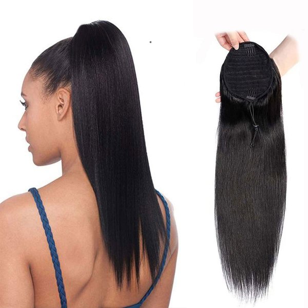 Straight Human Hair Drawstring Ponytail Extension Afro Natural Color Human Hair Ponytail for Black Women Afro Hair Extensions Brazilian Hair 20 Inch