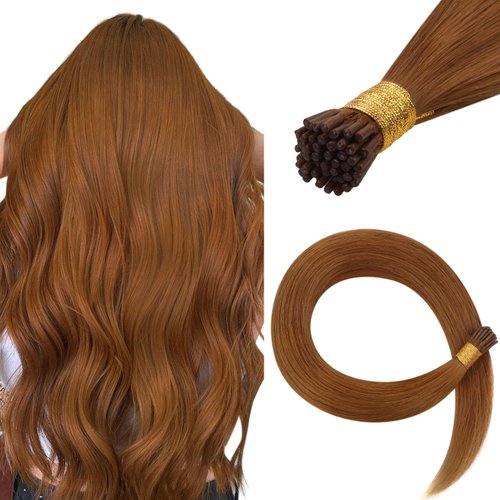 HOTBANANA I Tip Hair Extensions Human Hair, 24 Inch 50g 50s Copper Pre Bonded ITip Hair Extensions Cold Fusion I Tip Extensions Straight I Tips Hair Extensions