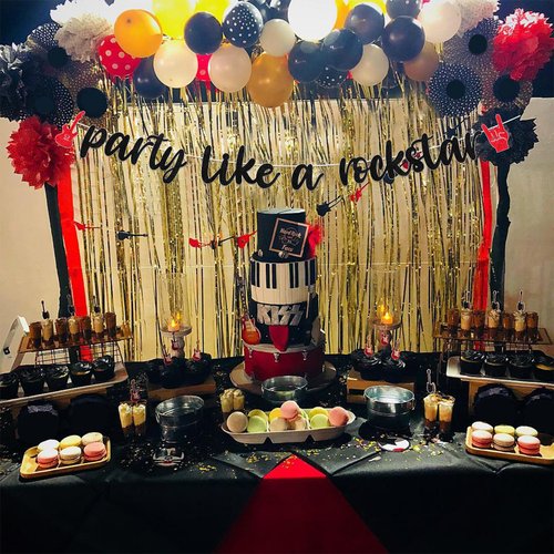 Rock and Roll Party Decorations, Party Like A Rockstar Banner for Born to Rock Music Rock N Roll Birthday Party Supplies