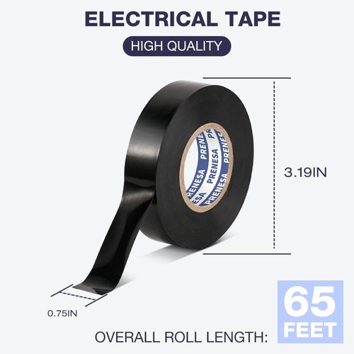Electrical Tape Black Vinyl PVC-3 Pack 0.75 in 65 FT Waterproof Electric Tape Flame Retardant Electric Insulation Tape for Home Outdoor Electric Insulating Wire Wrapping Electrical Protection