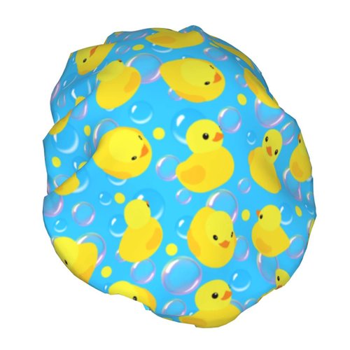 Yellow Rubber Ducks Shower Cap For Women Adjustable Double Waterproof Layers Bathing Shower Hat Hair Protection Reusable Ladies Spa Salon Shower Hat