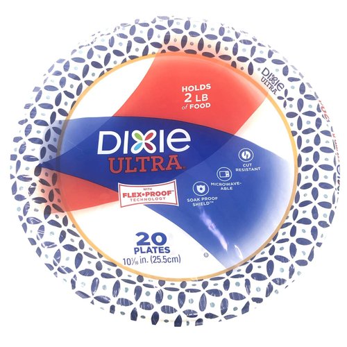 Dixie Ultra Paper Plates, 10 1/16", 20 count, Dinner Size Printed Disposable Plates (Pack of 2)