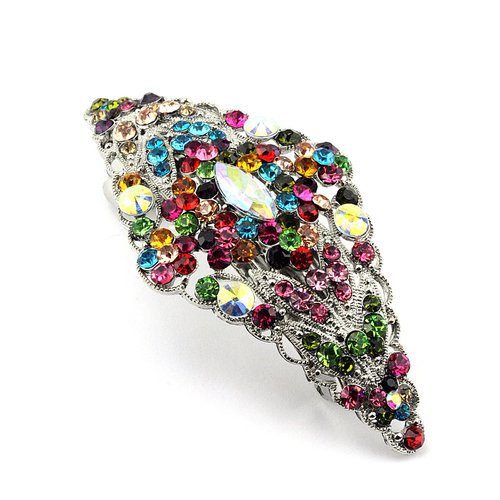 Women&#39;s Rhinestone Metal Hair Barrette Clip Hair Pin Antique Silver IMB2105, Multi