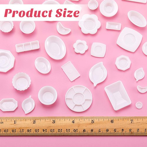 Skylety 33 Pieces 1:12 Dollhouse Miniature Decoration Accessory Dollhouse Miniature Kitchen Tableware Plastic Mini Plate Dishes Cups Bowl Set Micro Decoration for Dolls House Accessory Pretend Play