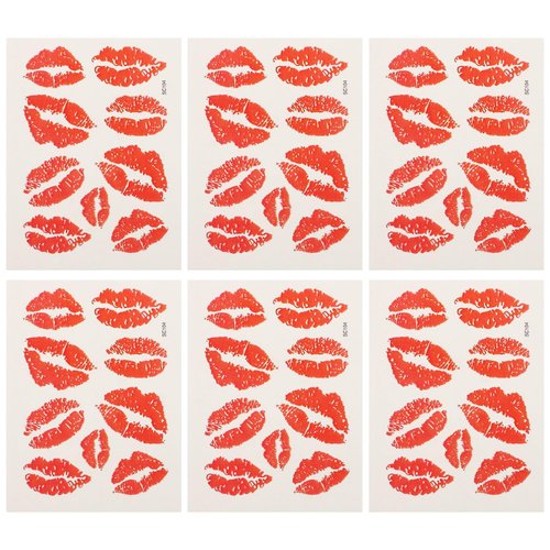 Uonlytech 6Pcs Red Lips Tattoo Stickers, Small Temporary Kiss Stickers Water- proof Body Art Tatt...