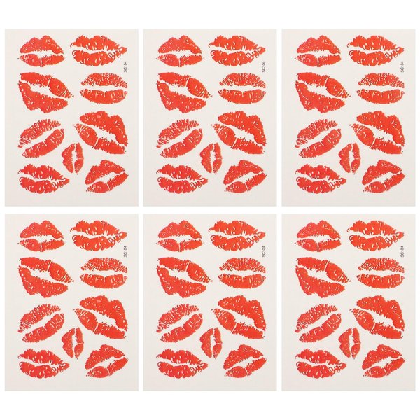Uonlytech 6Pcs Red Lips Tattoo Stickers, Small Temporary Kiss Stickers Water- proof Body Art Tattoo Stickers for Women Girls Kids Decorations Tattoo