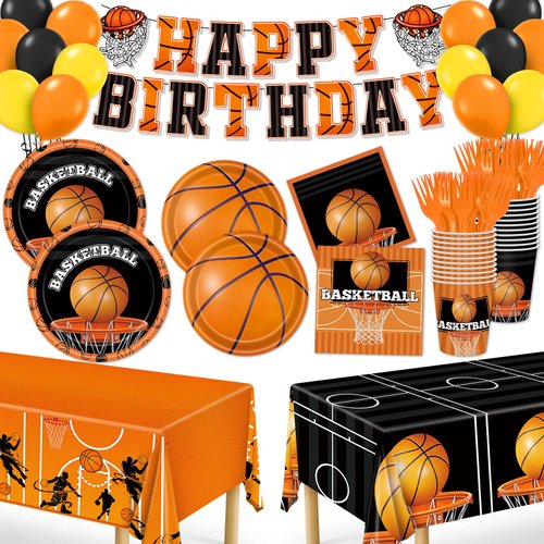 Miucat Basketball Party Decorations, 139Pcs Basketball Party Supplies-Serves 24 with Plates Napkins Cups Tablecloth Birthday Banner for Basketball Birthday Party Decorations