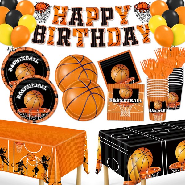 Miucat Basketball Party Decorations, 139Pcs Basketball Party Supplies-Serves 24 with Plates Napkins Cups Tablecloth Birthday Banner for Basketball Birthday Party Decorations