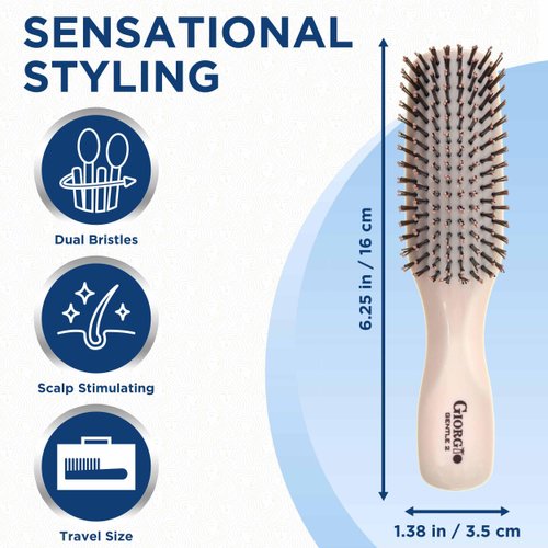 Giorgio GIO2IVY Ivory 6.25 inch Gentle Touch Detangler Hair Brush for Men Women and Kids. Soft Bristles for Sensitive Scalp. Wet and Dry for all Hair Types. Scalp Massager Brush Stimulate Hair Growth