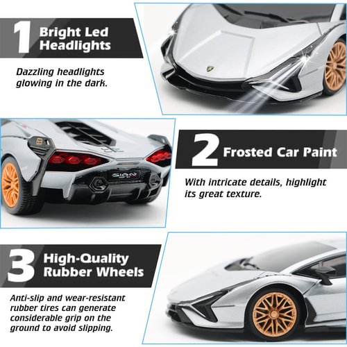 QUN XING Remote Control Car 1:24 Officially Licensed 2.4GHZ Rc Cars Lambo Sport Racing Toy Car for Kids Boys 4-7 Years Birthday Gift,Silver