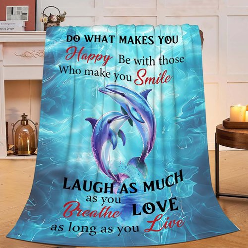 Dolphin Throw Blanket Inspirational Quotes Cute Dolphin Gifts for Kids Girls Boys Adults Women Men Soft Cozy Warm Plush Fluffy Fuzzy Fleece Blanket Birthday Festival Home Decor 40''X50''