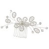SAMKY Handmade Faux Pearl Crystal Bead Flower Leaf Bridal Wedding Tiara Comb - Silver Plated FC019