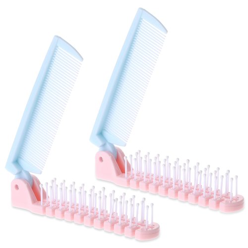 Folding Comb, 2 Pcs Portable Travel Foldable Hair Brush Double Headed Compact Mini Pocket Comb, Small Hair Brush for Purse, Anti-Static Hair Comb Set Hair Styling Tools for Women Girls (Pink, Blue)