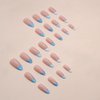 RikView French Tip Nails Almond Press on Nails Medium Fake Nails Blue Nails Glossy Stick on Nails for Women 24 PCS