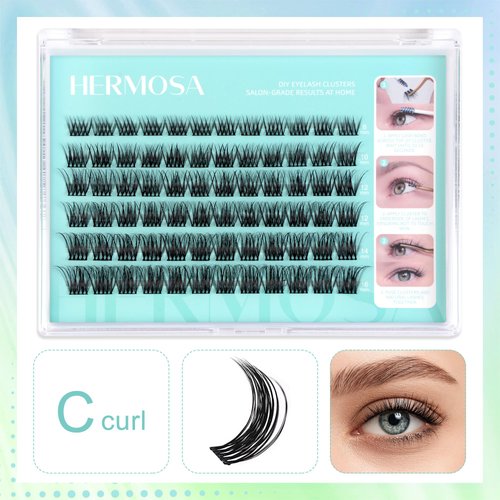 Hermosa Sierra Serenity Fluffy Lash Clusters, Thick Eyelash Clusters D Curl Wispy Individual Lashes 8-16mm Cluster Eyelash Extensions 72pcs False Eyelashes DIY Flat Lash Extension HM3DN95