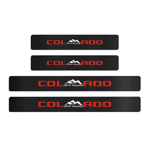 MAXMILO 4Pcs Car Door Sill Protector Reflective Carbon Fiber Leather Sticker Decoration Door Entry Guard Accessories Compatible with Colorado 4x4 Off Road (Red)