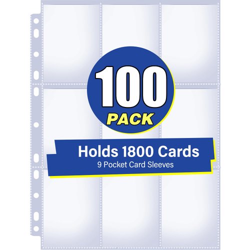 100 Pack Double-Side Card Sleeves Binder Sheets, Holds 1800 Cards, Trading Card Binder Sleeves Fit for MTG, Sports, Baseball, Game, Kpop Cards