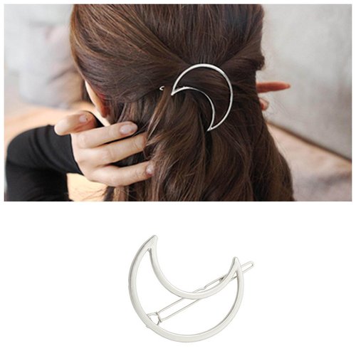 Iaceble Silver Moon Hairclip - Boho Metal Crescent Moon Hairpin, Hollow Minimalist Half Moon Hair Clip, Decorative Hair Accessories for Women and Girls