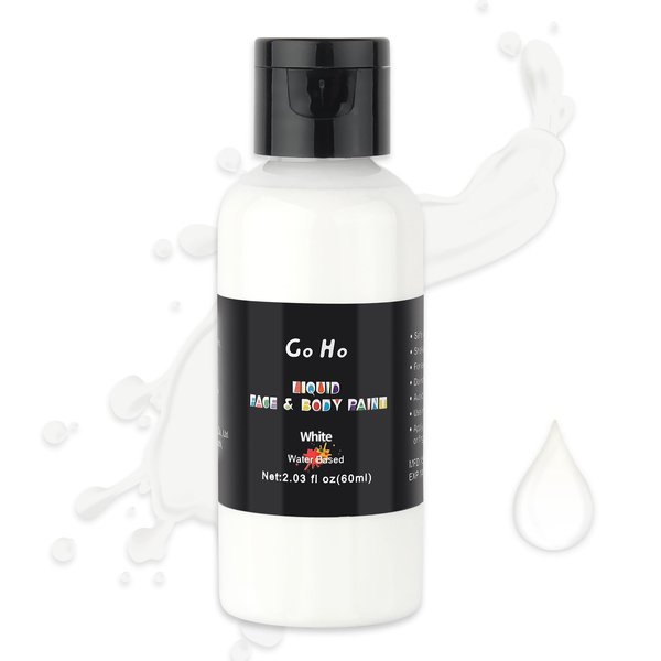 Go Ho Liquid White Face Body Paint,White Makeup Water Based Face Paint and Body Paint for Airbrush Makeup,Special FX and Halloween Clown Skeleton Vampire Skull Cosplay Makeup