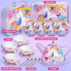32Pcs Unicorn Tea Party Set for Little Girls Princess Tea Time Toys Playset Including Tin Tea Set Carrying Case Food Sweet Hair Clips and Rings Unicorn Toys Gifts for Kids Age 3 4 5