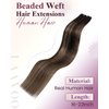 LaaVoo Beaded Weft Hair Extensions Human Hair Beaded Weft Extensions Balayage Human Hair Beaded Hair Extensions Ombre Darkest Brown to Light Brown 18inch 50g