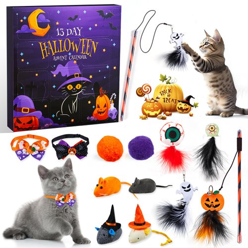 Halloween Cat Advent Calendar 2024, 13 Day Cat Halloween Toys Countdown Calendar with Assorted Cat Toys Kitten Halloween Gifts