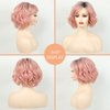 TISHINING Short Ombre Pink Wavy Bob Wigs for White Women Chin Length Pink Curly Bob Wig with Bangs Heat Synthetic Natural Looking Daily Cosplay Wig