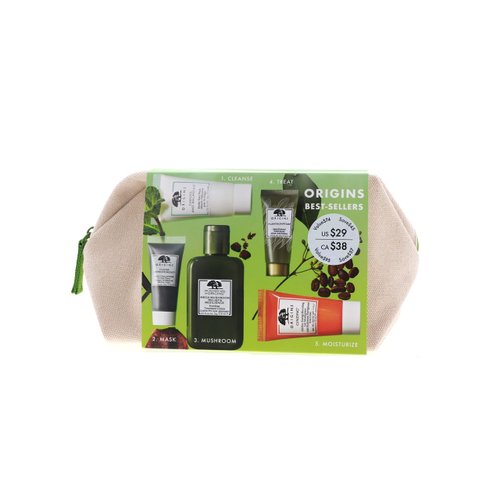 Origins Best Sellers Best Skin 5-Pieces Set: Soothing Treatment Lotion 100ml + Gel Moisturizer 30ml + Face Wash 30ml + Serum 15ml + Charcoal Mask 15ml 5pcs+1bag