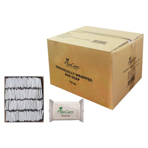 PLEXCARE (100 Pack) Pleasant Scent 1.5 oz Bar Soap, Hotel Travel Size, Individually Wrapped, Bulk Amenities and Toiletries for Hospitality