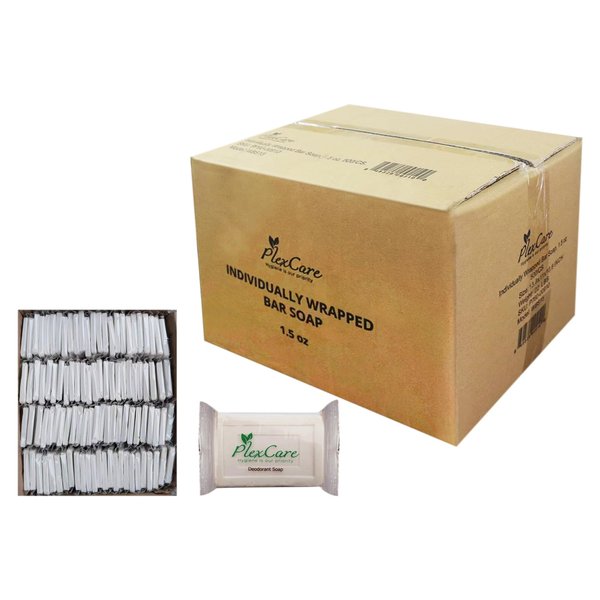 PLEXCARE (100 Pack) Pleasant Scent 1.5 oz Bar Soap, Hotel Travel Size, Individually Wrapped, Bulk Amenities and Toiletries for Hospitality