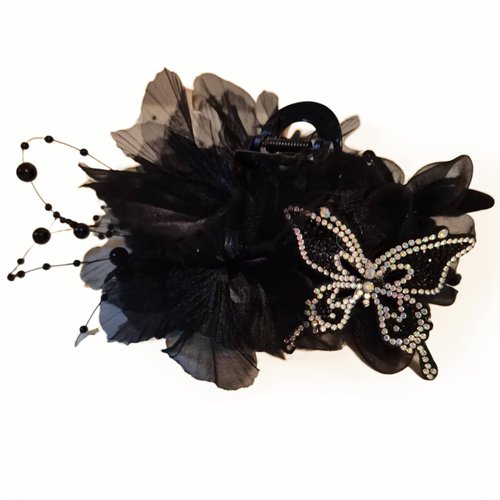 Feather Hair Clips with Beaded Butterfly Accent,，Women's Hair Accessories, Flowe Barrettes,rhinestone double flower hair clip，rose hair accessory，rose hair clip, rhinestone double flower hair clip