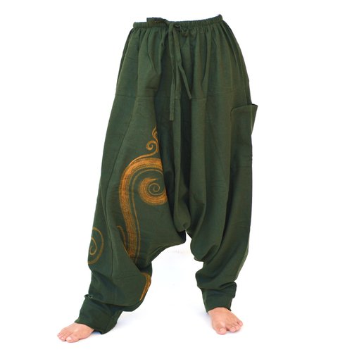 Siamrose Harem Pants Women Men, Drop Crotch Pants, Aladdin Pants, Yoga Pants, Boho Pants, One Size, Green