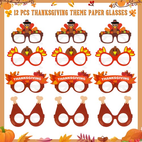 Erweicet Thanksgiving Party Favors 80PCS Turkey Glasses Stickers Tattoo Stickers Gift Bags for Kids Autumn Fall Theme Party Goodie Bag Filler Classroom Rewards