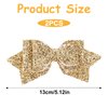 Sparkling Gold Hair Bow, 2 PCS Gold Bows for Girls Hair 5 Inch Glitter Bow Hairpin Big Bows for Girls, Sparkling Sequin Gold Hair Bows with Alligator Clips for Women and Girls Gold Hair Accessories