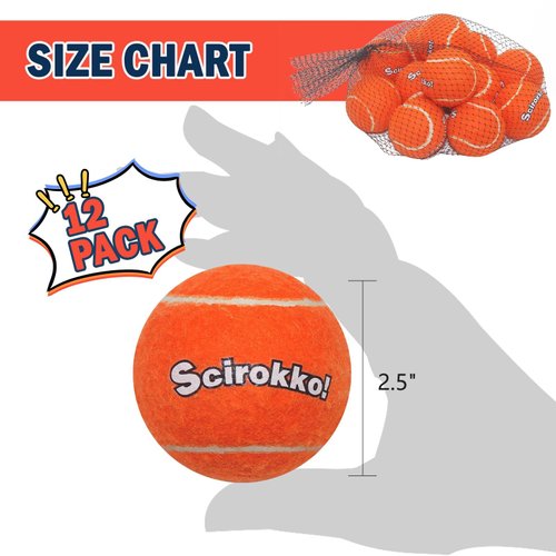 SCIROKKO Tennis Balls for Dogs - Squeaky Bouncy Ball Toys 2.5 inches 12 Pack for Indoor Playing and Outdoor Interactive Fetch Training