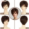 MIMAN Women's Short Brown Pixie Cut Wig Short Layered Hair Wigs with Bangs Fluffy Synthetic Hair Replacement Wig for Women Halloween Costumes Wigs