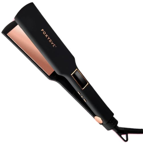 FoxyBae Flat Iron Hair Straightener - TRÉS Sleek 1.75" Wide Plate Titanium Flat Iron - Dual Voltage Portable Professional Hair Straightener Iron Hot Tools Locks Moisture & Shine - [Black Rose-Gold]