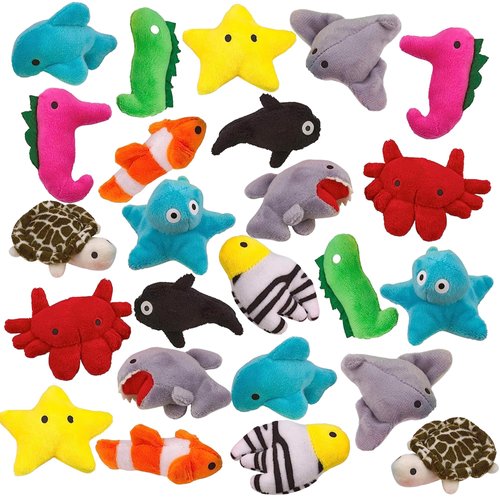 Playbees Assorted Sea-Life Plush Toys - 24 Pack - 3 Inch Soft & Cuddly Stuffed Animals for Kids, Babies, and Adults - Ideal for Nursery Decor, Bedtime Comfort, Playtime Learning, and Educational Play