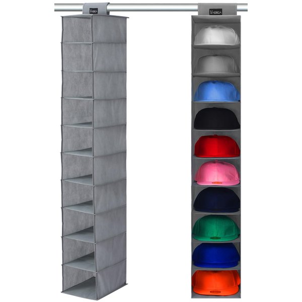 VAESIDA 10 Shelf Hat Rack Hanging Closet/Organizer for Storage - Best Baseball Cap Holder, Gray