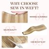 GOO GOO Sew in Hair Extensions Real Human Hair, Weft Hair Extensions Human Hair, 16/22 Light Blonde Highlighted Golden Blonde 18 Inch-100g, Weft Bundles Straight Silky Remy Hair