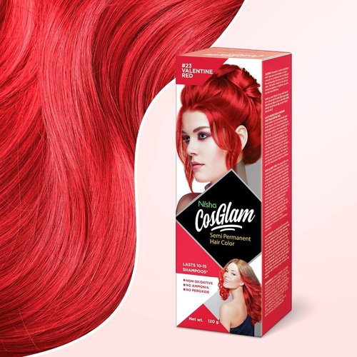Nisha Cosglam Vegan And Cruelty Free Semi Permanent Hair Color, Bright Red Hair Dye With Infused Conditioner | No Ammonia, Hair Highlights For Long Hair -120g / 4.06 Fl Oz (#23 Valentine Red)