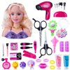 Makeup and Hair Styling Doll Head Toy Kit - 35Pieces Kids Pretend Play Set with Hair Dryer Washable Cosmetics Style Accessories, Makeup Practice Birthday Gifts for Girls