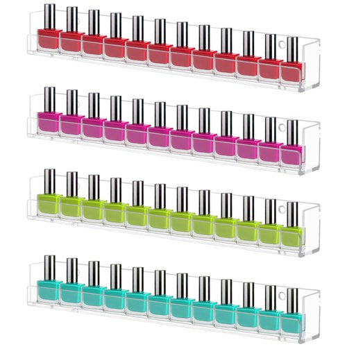 Cerpourt 4 Pack Nail Polish Rack Wall Mounted Shelf, Clear Acrylic Nail Polish Organizer Display,Clear Nail Polish Wall Rack Nail Supplies for Nail Techs