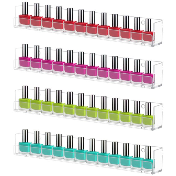 Cerpourt 4 Pack Nail Polish Rack Wall Mounted Shelf, Clear Acrylic Nail Polish Organizer Display,Clear Nail Polish Wall Rack Nail Supplies for Nail Techs